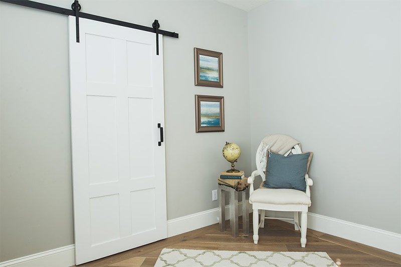 Bright sliding door in the living room interior