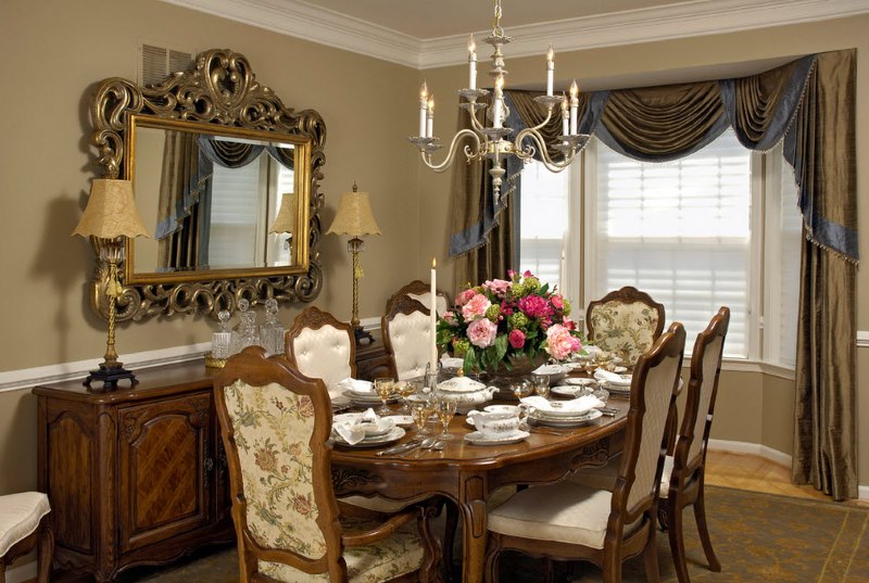 Classic dining table setting in the kitchen