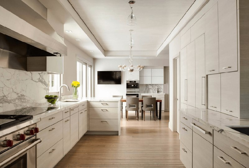 The interior of the kitchen of a private house in a narrow space