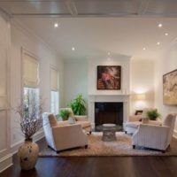 White living room interior with fireplace