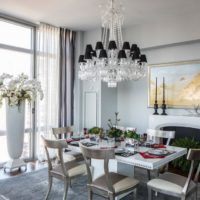 Crystal chandelier over the dining table