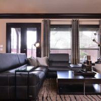 Black sofa in the living room interior