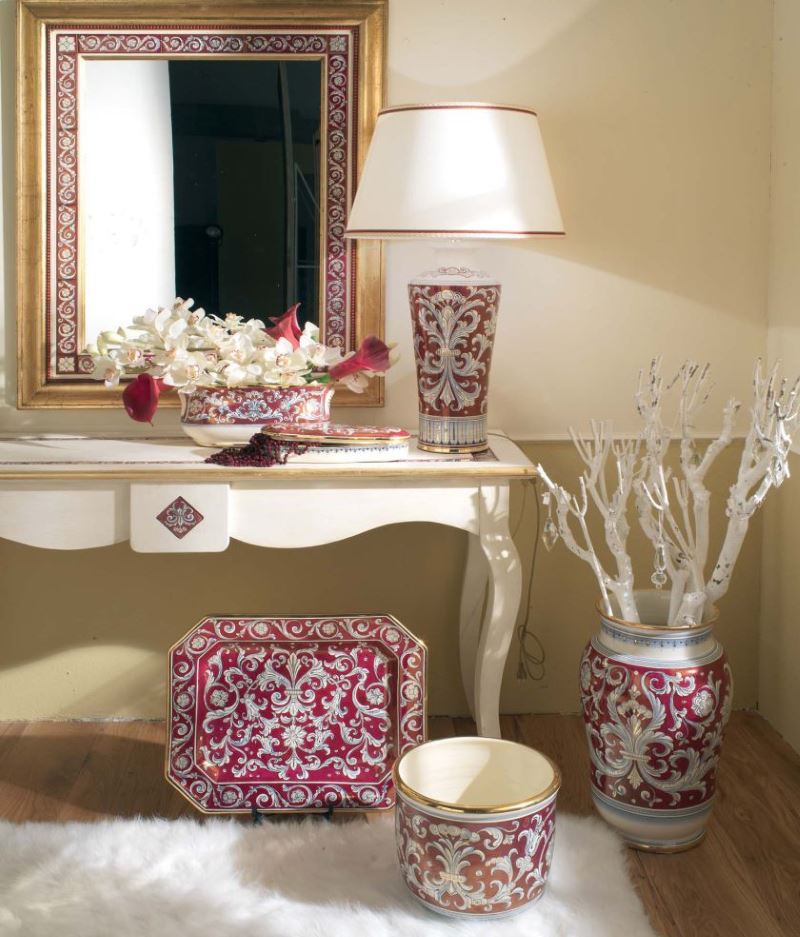 Vases with painting in the interior of a bedroom