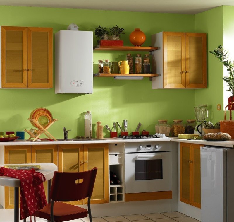 Beautiful kitchen interior with gas boiler