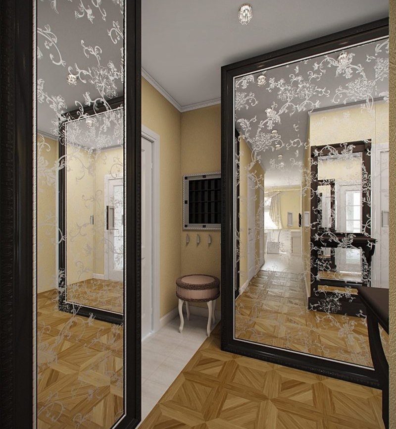 Cabinets with mirrored doors in the hallway of a city apartment