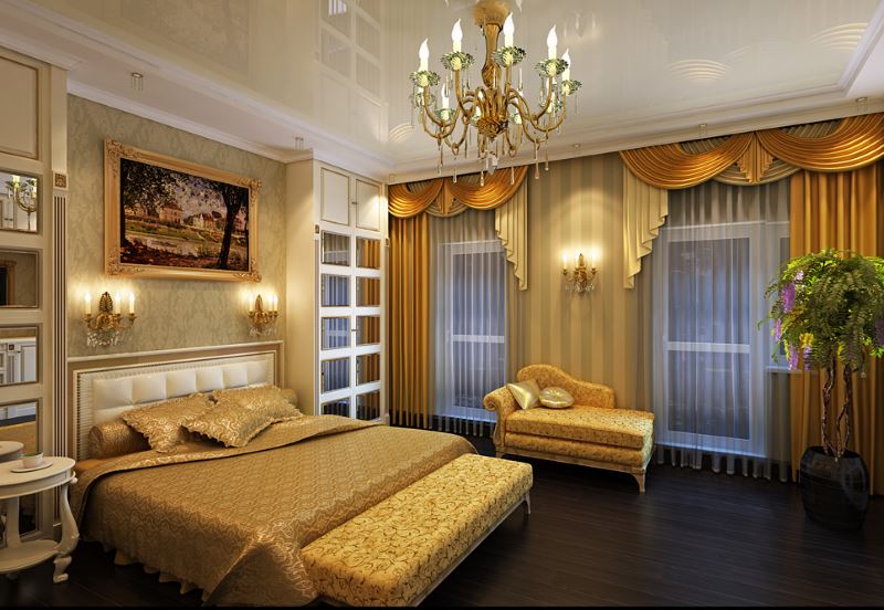 Gold color bedroom interior