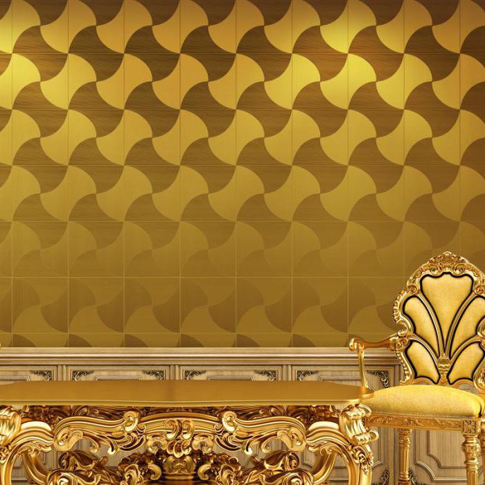 Chair with gold upholstery on a background of paper wallpaper