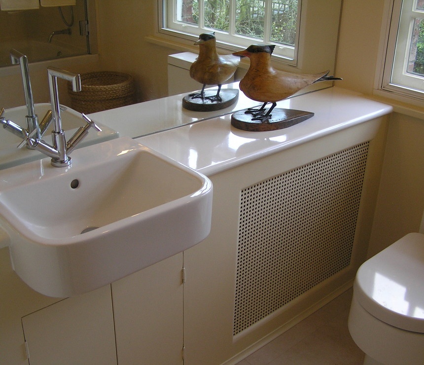 Cabinet for a radiator in the bathroom