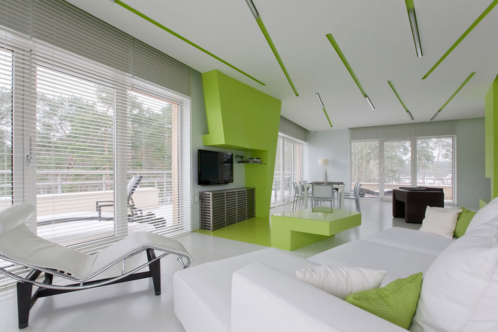 Green in high-tech style interior