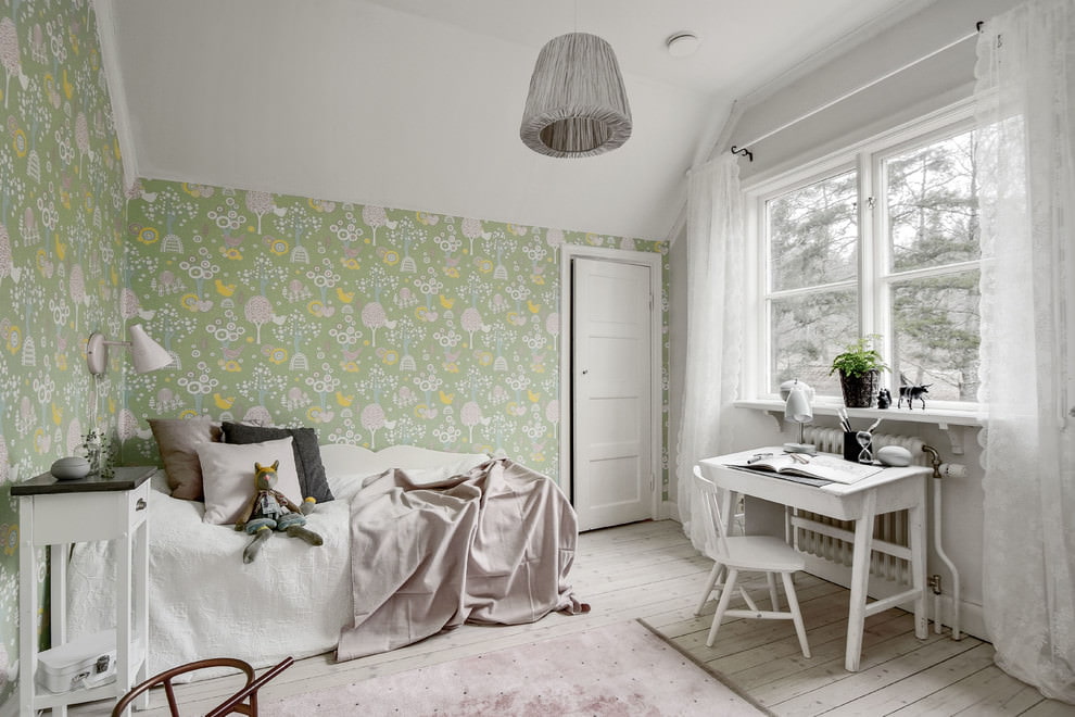 Pastel colored bedroom interior