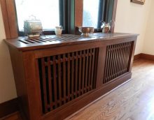 Wooden screen in front of the window in the classic style bedroom