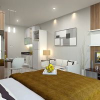 Kawasan tidur di apartmen studio