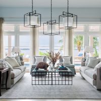 Black wire luminaires on the living room ceiling