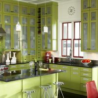 Kitchen with cupboards to the ceiling