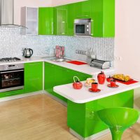 Green bar counter with white countertop