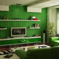 Green wallpaper in a modern style living room