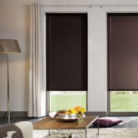 Black roller blinds on high windows