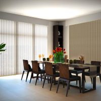 Large dining table in the living room of a country house