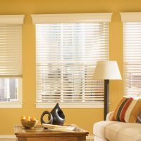 Yellow walls of a bright living room