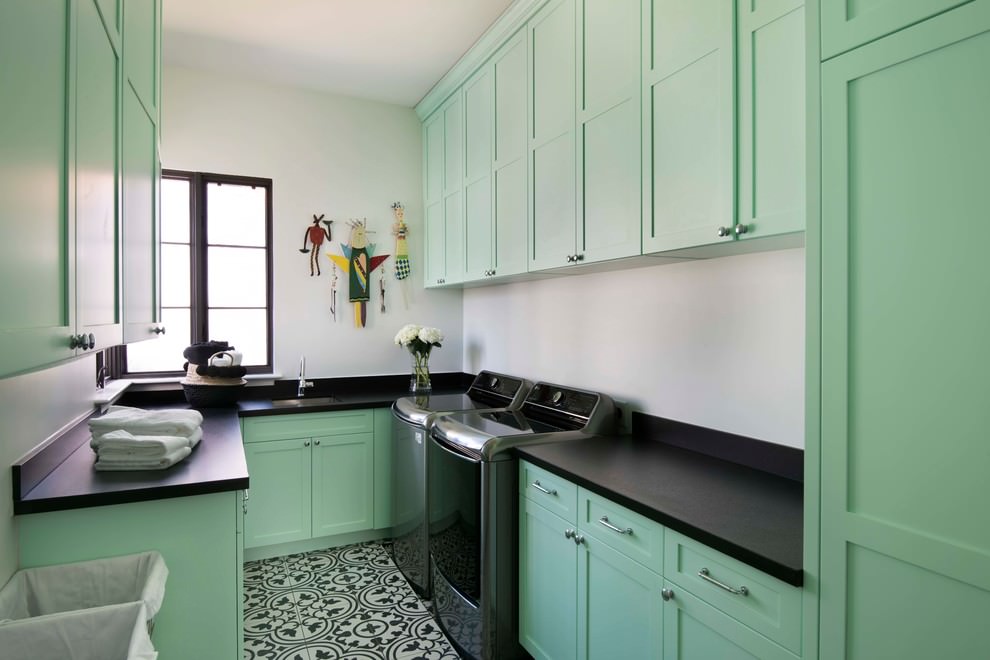 Small Provence style kitchen in mint color