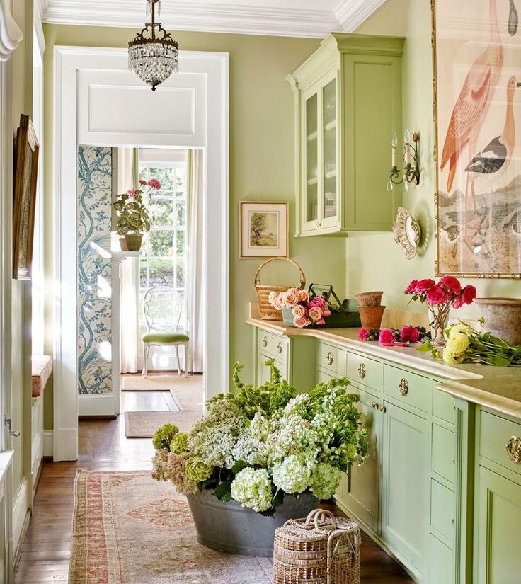 Olive color in the interior of a modern kitchen