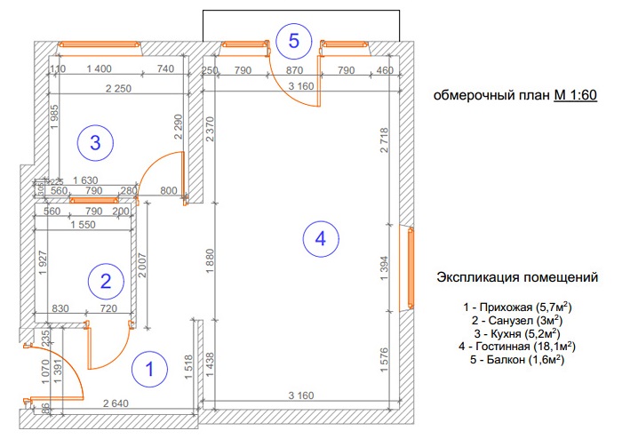 Layout of furniture in a studio apartment