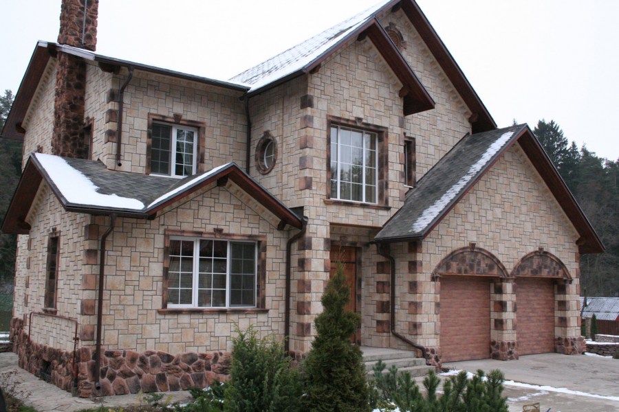 Facade of a private house with stone cladding