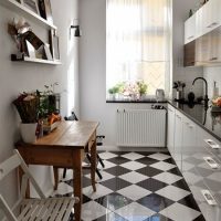 Narrow kitchen design with linear set