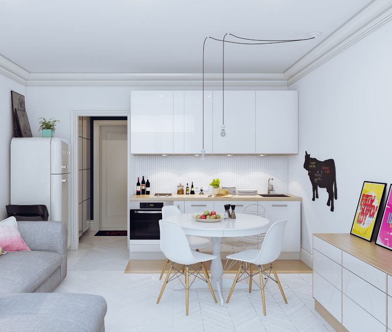 Dining area in a studio apartment of 25 squares