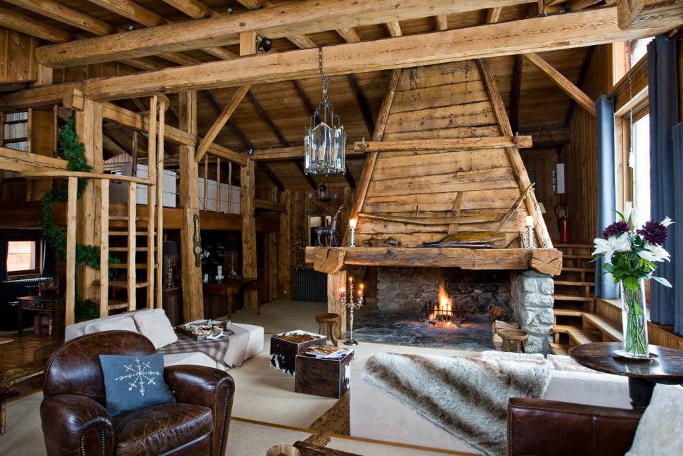 Wooden beams in a chalet style living room