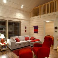 Red furniture in the living room interior