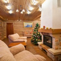 Lamps on the ceiling with wood paneling