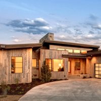 One-story house with wooden cladding