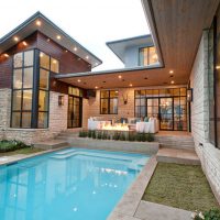 Blue water in the pool of a country house