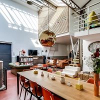 Living room with high ceiling in a private house