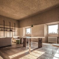 Concrete ceiling in an industrial style apartment