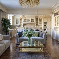 Parquet floor in the living room interior