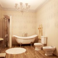 Laminate flooring on a spacious bathroom