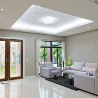 Glossy floor in a white living room