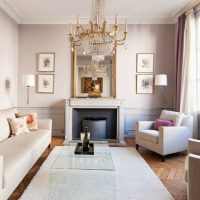 Decorative fireplace in the living room of a two-bedroom apartment