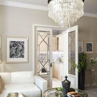 Crystal chandelier in the living room interior