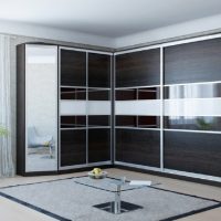 Dark brown wardrobe with white accents