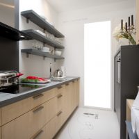 Open shelves in the interior of the kitchen