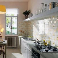 Tile with flowers on a kitchen apron