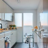 Narrow kitchen with door to the balcony