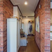 Brick walls in an industrial style hallway