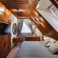 Wooden trim in the attic of a country house