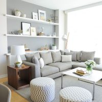 Open shelves in the interior of the living room