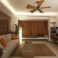 Brown curtains in the living room of a panel house