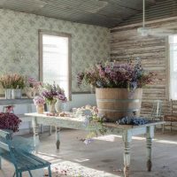 Wooden tub with fresh flowers